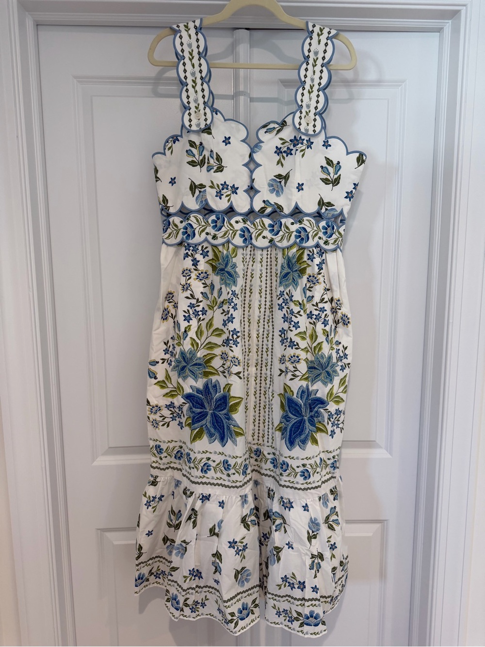 FARM Rio White Midi Dress with Blue & Green Floral Embroidery - Picture 4 of 8